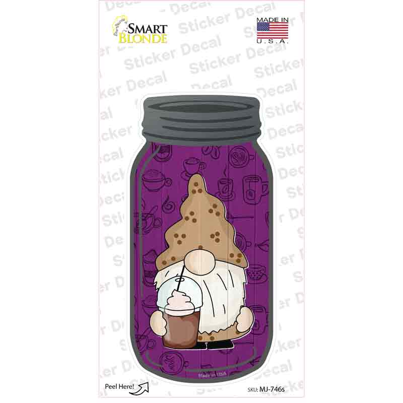 Gnome With Frozen Coffee Novelty Mason Jar Sticker Decal Small