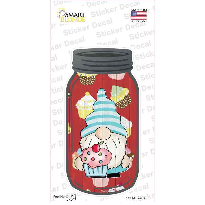 Gnome With Pink Cupcake Novelty Mason Jar Sticker Decal Small