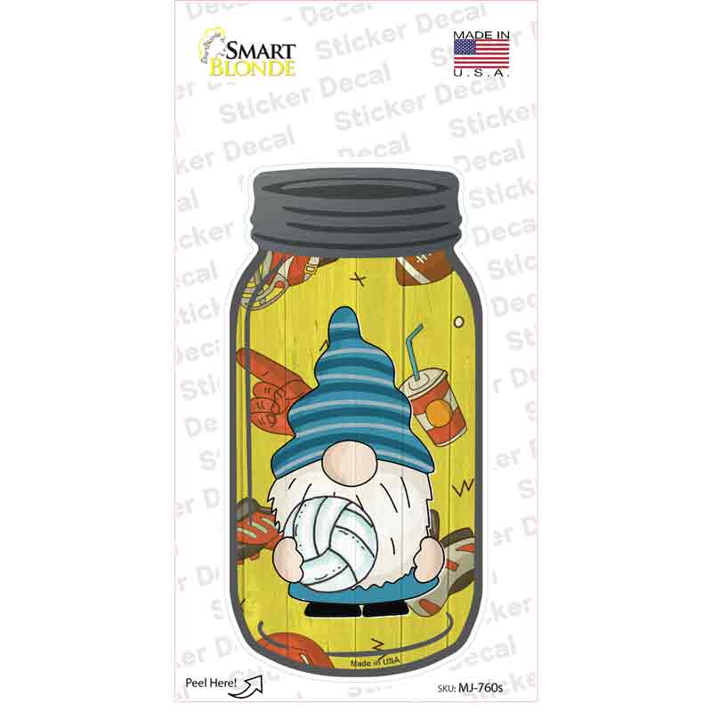 Gnome Playing Volleyball Novelty Mason Jar Sticker Decal Small