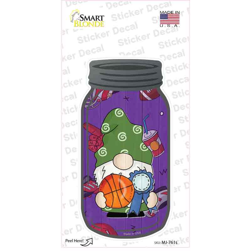 Gnome Playing Basketball Novelty Mason Jar Sticker Decal Small