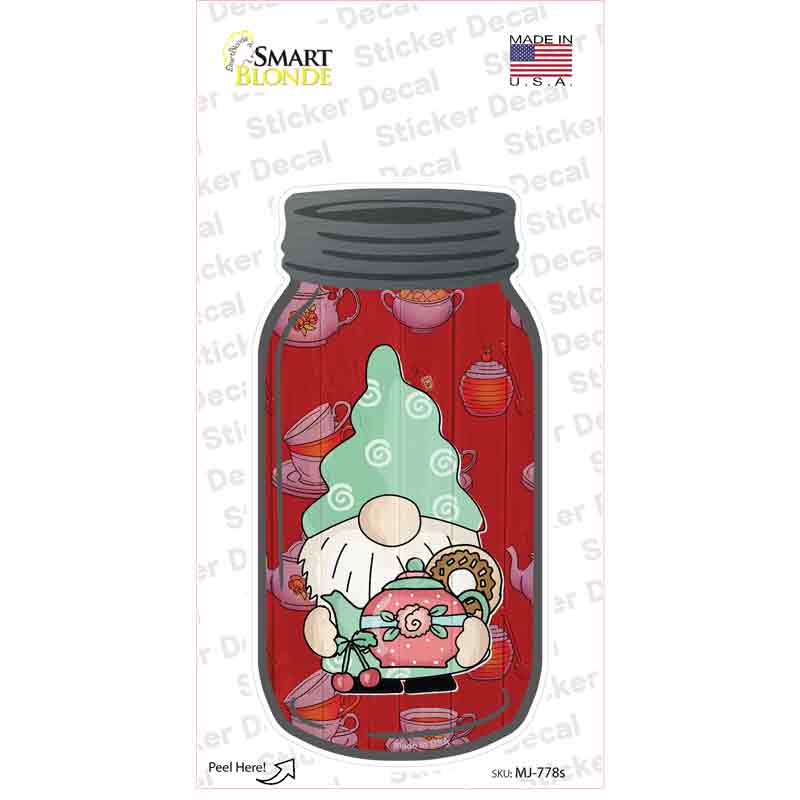 Gnome With Teapot Novelty Mason Jar Sticker Decal Small