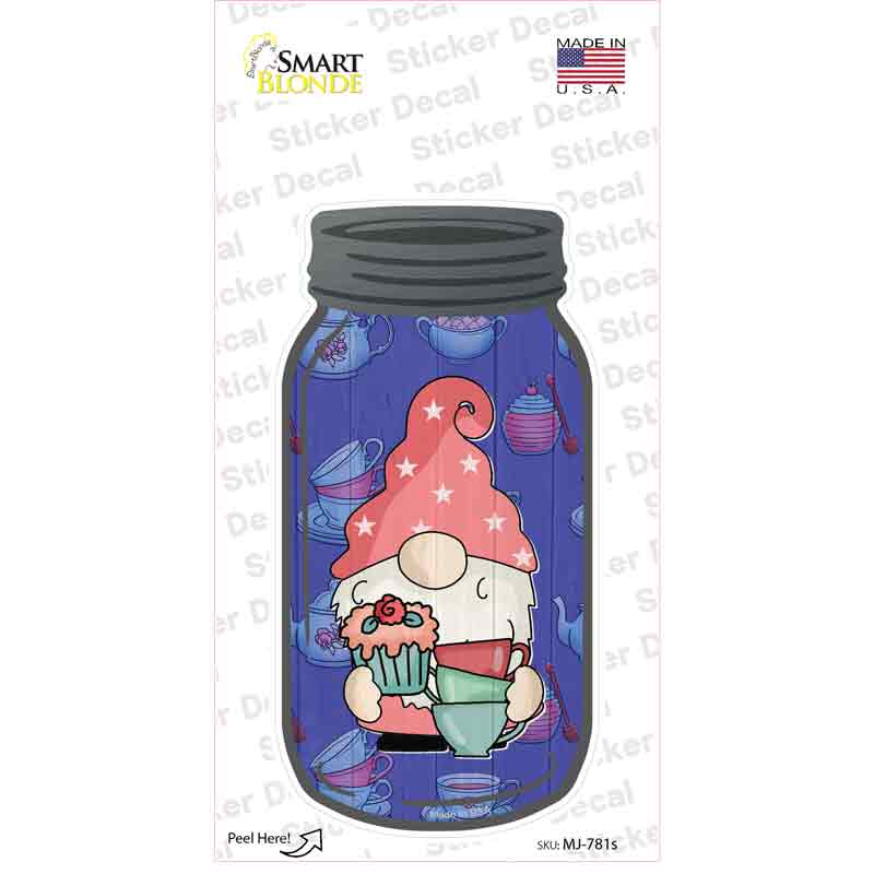 Gnome With Cups and Cupcake Novelty Mason Jar Sticker Decal Small