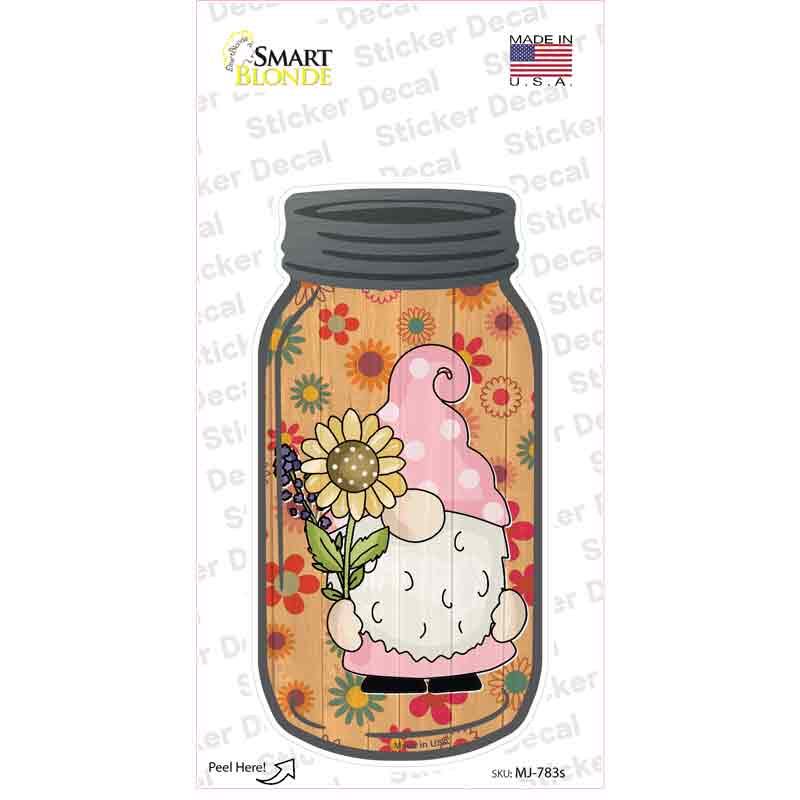 Gnome With Sunflower Novelty Mason Jar Sticker Decal Small