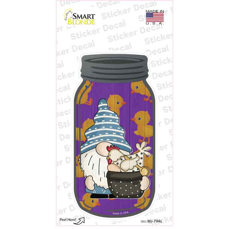 Gnome With Chicken Purple Novelty Mason Jar Sticker Decal Small