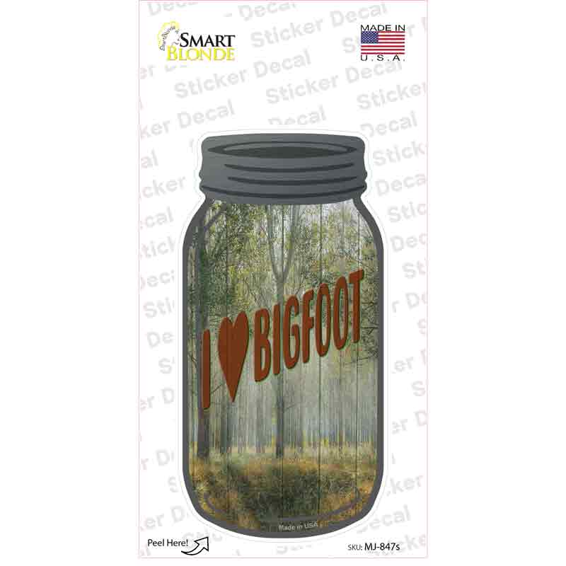 I Heart Bigfoot Novelty Mason Jar Sticker Decal Small