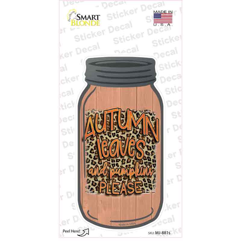 Autum Leaves and Pumpkins Novelty Mason Jar Sticker Decal Small