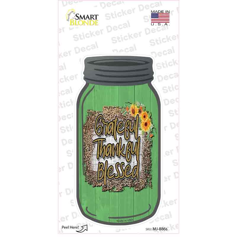 Grateful Blessed Animal Print Green Novelty Mason Jar Sticker Decal Small