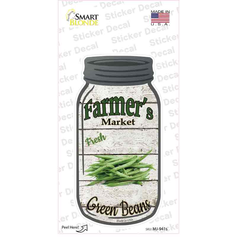 Green Beans Farmers Market Novelty Mason Jar Sticker Decal Small