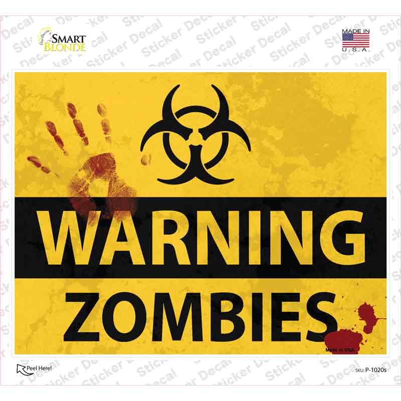 Warning Zombies Novelty Rectangle Sticker Decal Small