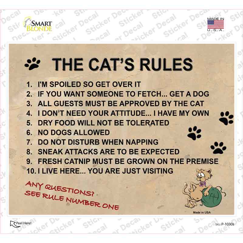 The Cats Rules Novelty Rectangle Sticker Decal Small