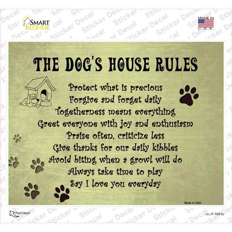 Dog House Rules Novelty Rectangle Sticker Decal Small