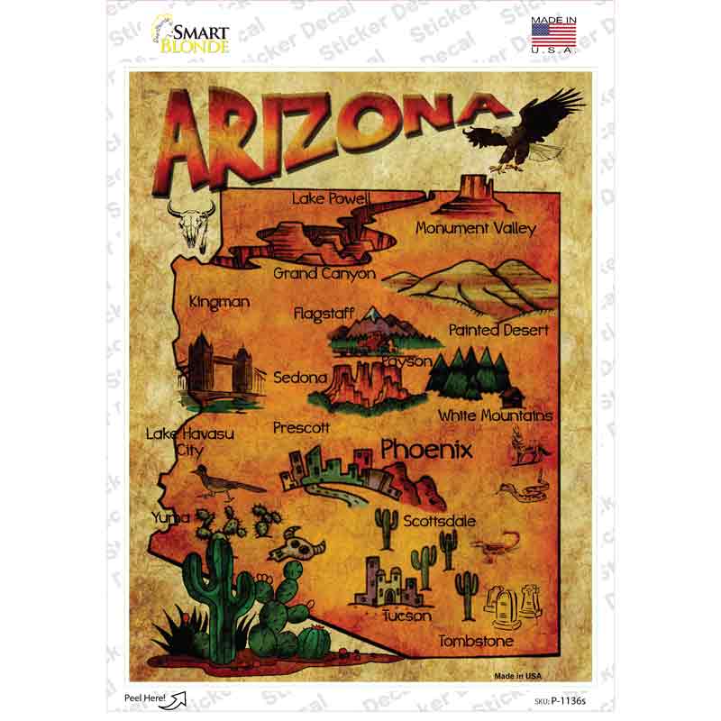 Arizona Map Novelty Rectangle Sticker Decal