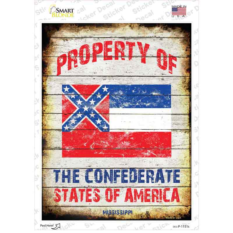 Property Of Mississippi Novelty Rectangle Sticker Decal Small