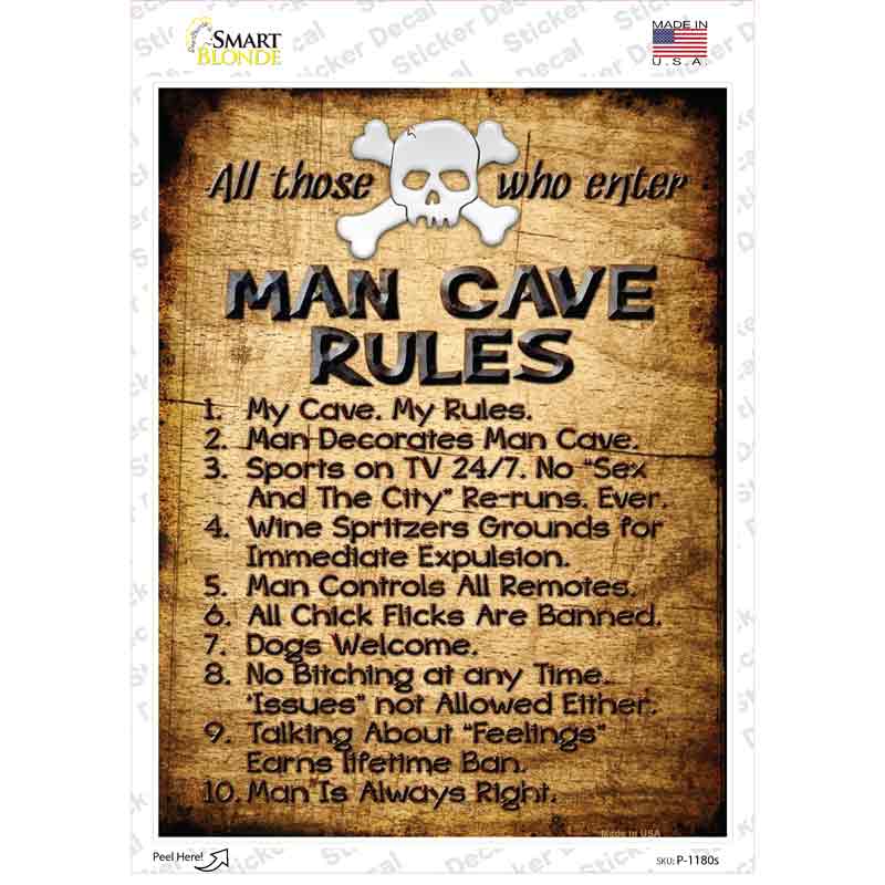 Man Cave Rules Novelty Rectangle Sticker Decal Small