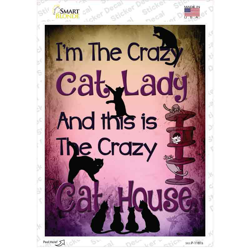 Crazy Cat Lady Novelty Rectangle Sticker Decal Small