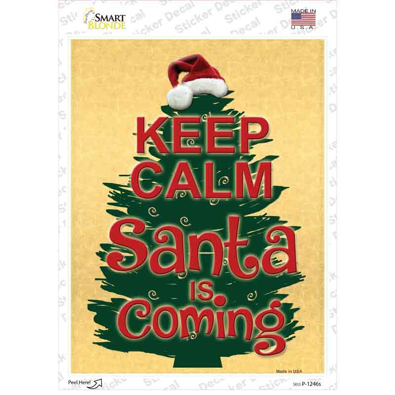 Santa Is Coming Novelty Rectangle Sticker Decal Small