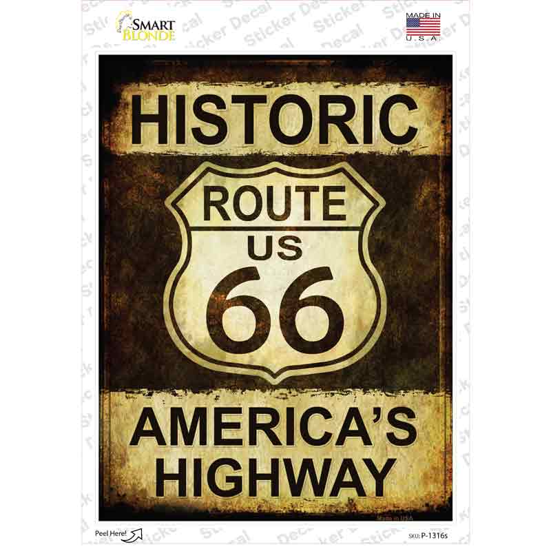 Rusty Historic Route 66 Novelty Rectangle Sticker Decal Small