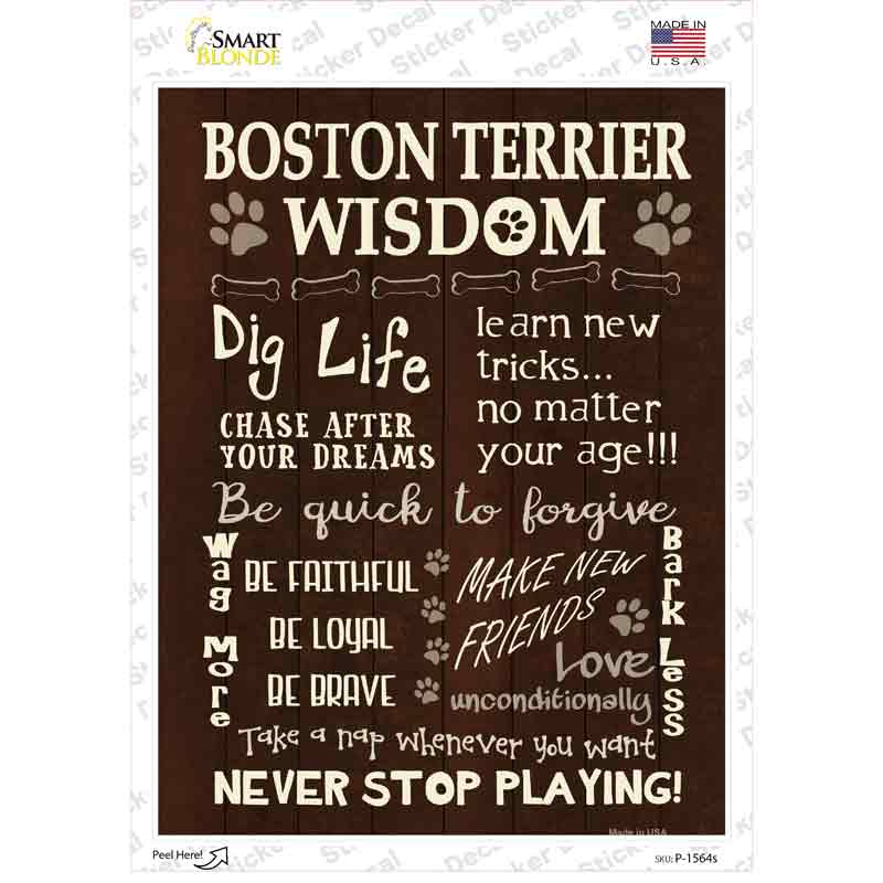 Boston Terrier Wisdom Novelty Rectangle Sticker Decal