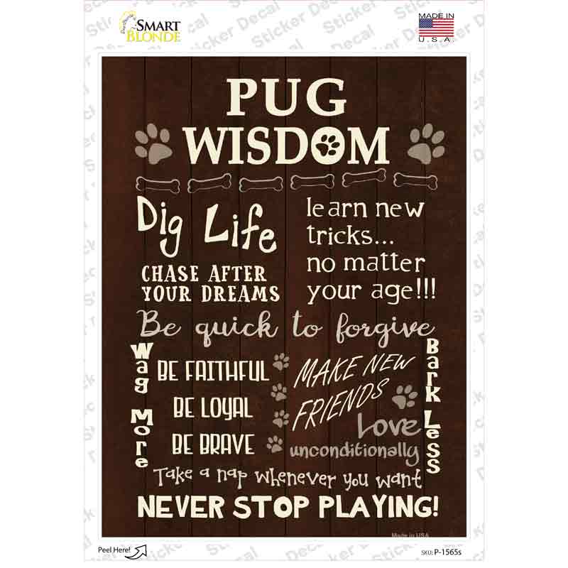 Pug Wisdom Novelty Rectangle Sticker Decal Small