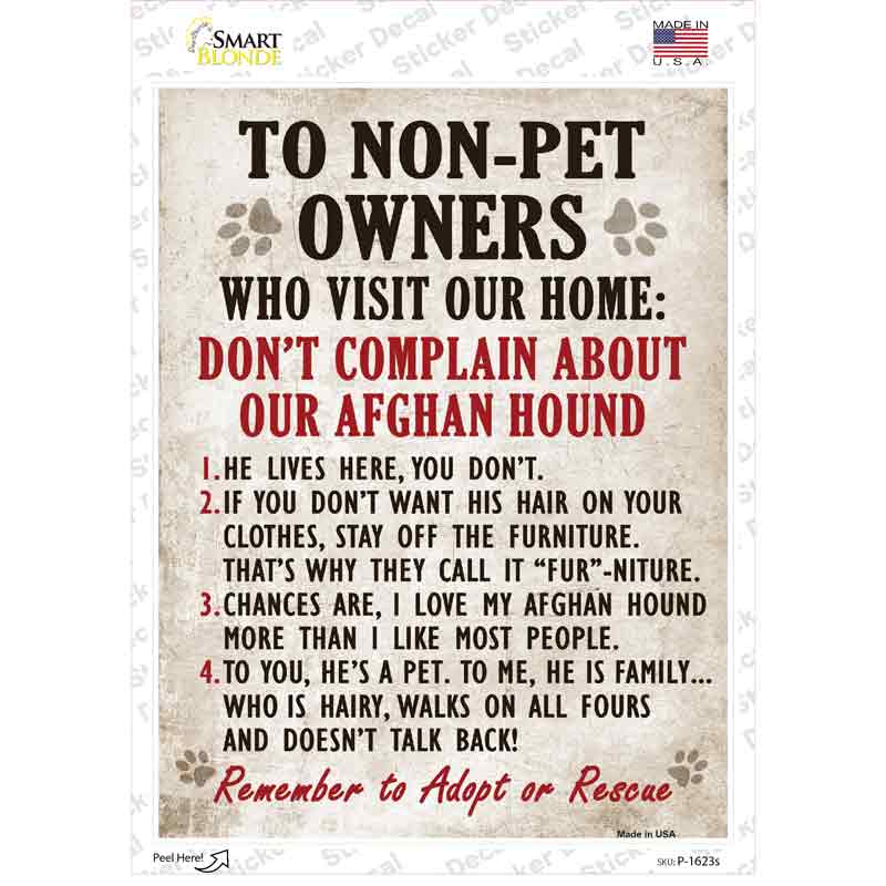 Non-Pet Owners Afghan Hound Novelty Rectangle Sticker Decal