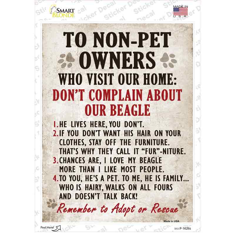 Non-Pet Owners Beagle Novelty Rectangle Sticker Decal