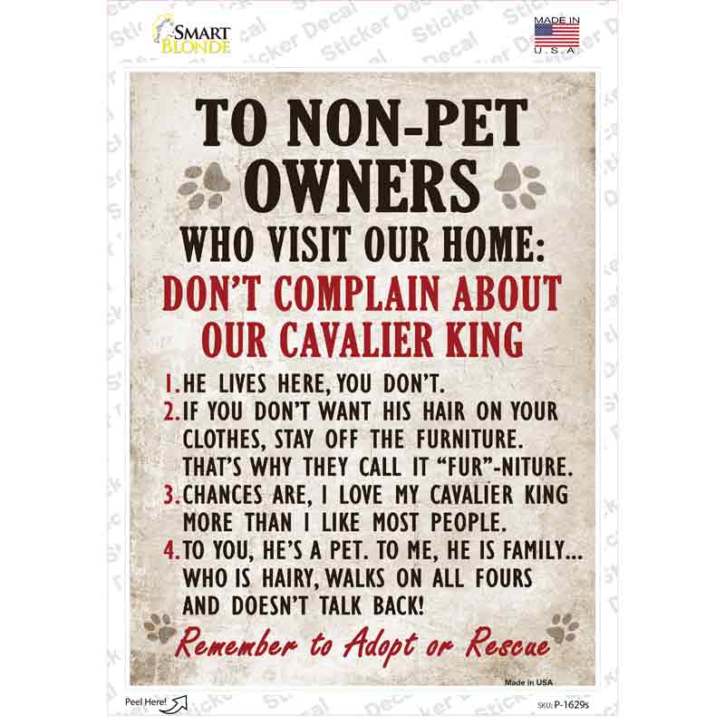 Non-Pet Owners Cavalier King Novelty Rectangle Sticker Decal
