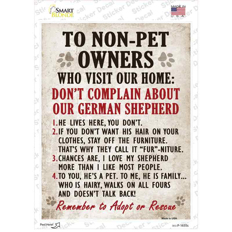 Non-Pet Owners German Shepherd Novelty Rectangle Sticker Decal Small