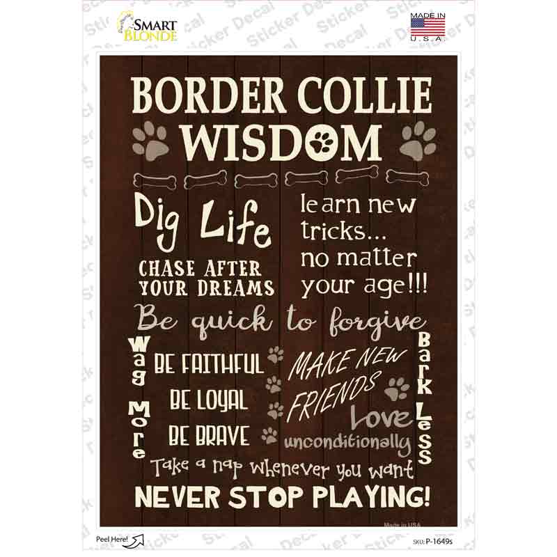 Border Collie Wisdom Novelty Rectangle Sticker Decal Small