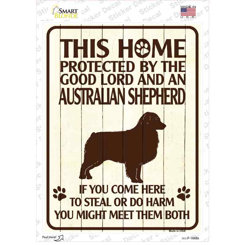 Protected By An Australian Shepherd Novelty Rectangle Sticker Decal Small