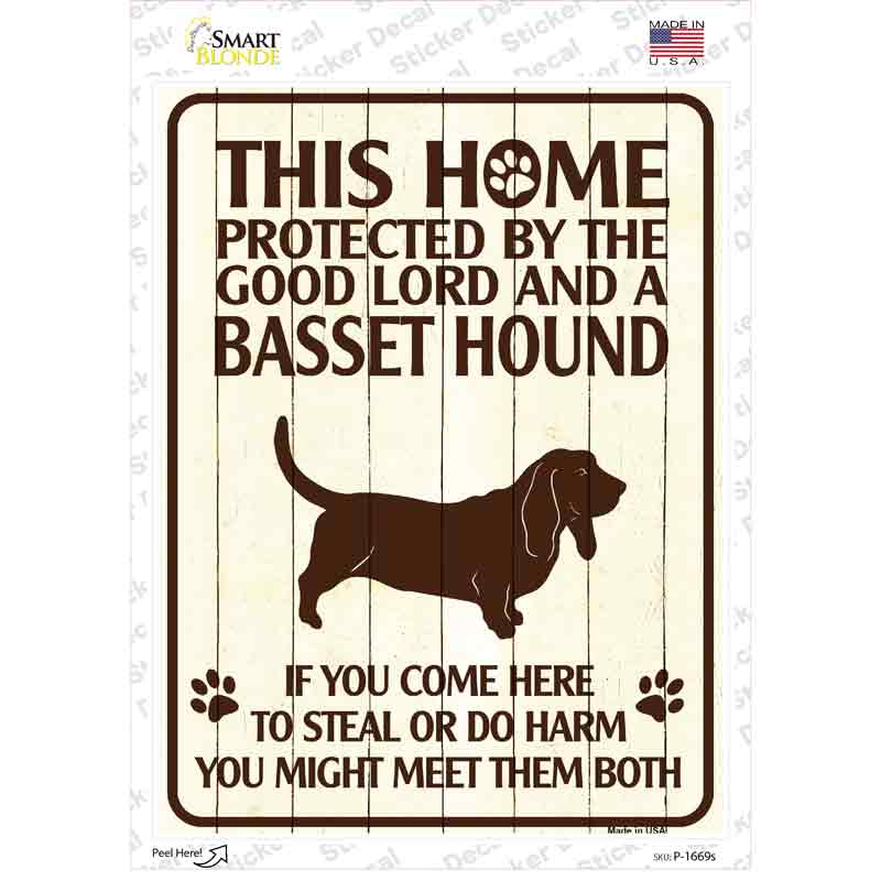 Protected By A Basset Hound Novelty Rectangle Sticker Decal Small