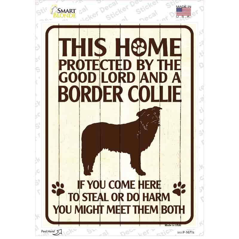 Protected By A Border Collie Novelty Rectangle Sticker Decal Small