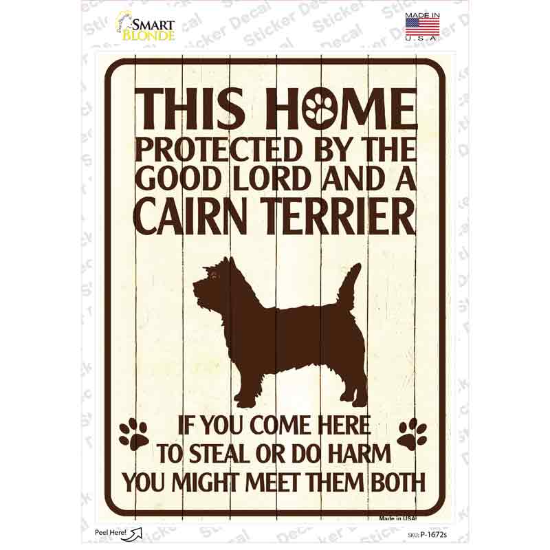 Protected By A Cairn Terrier Novelty Rectangle Sticker Decal Small