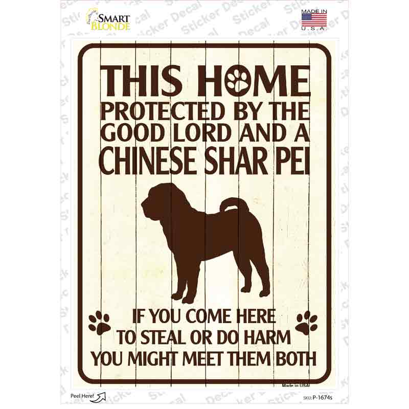 Protected By A Chinese Shar Pei Novelty Rectangle Sticker Decal Small