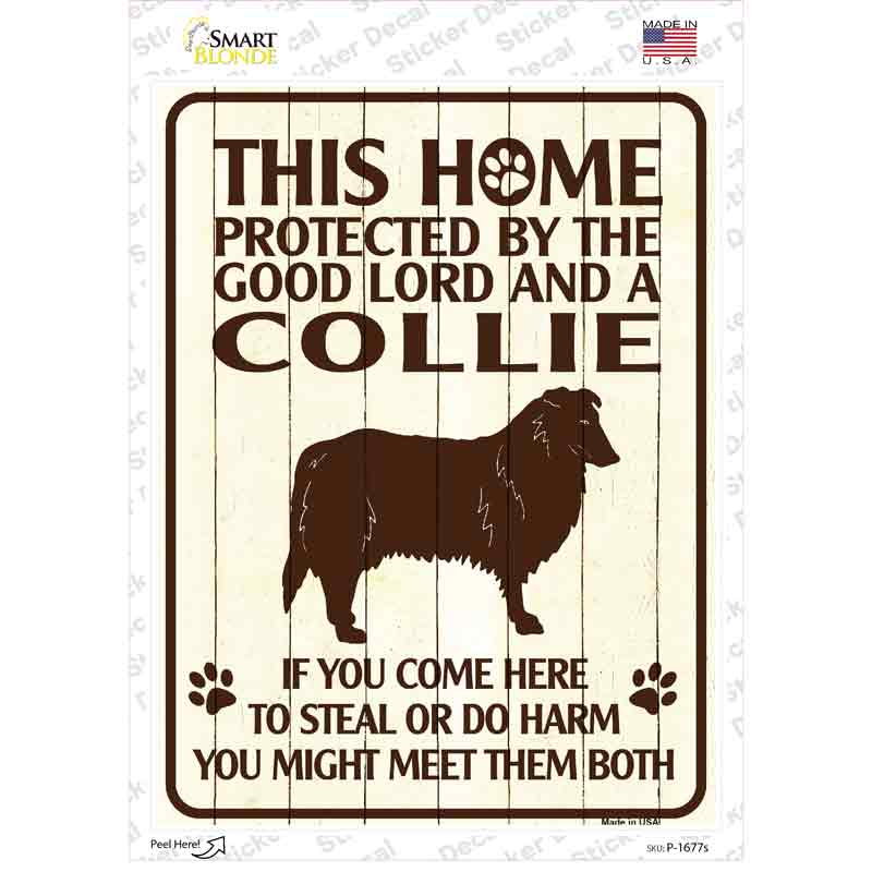 Protected By A Collie Novelty Rectangle Sticker Decal Small