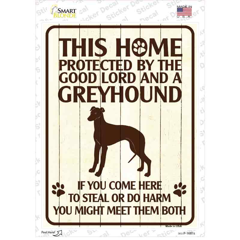 Protected By A Greyhound Novelty Rectangle Sticker Decal Small