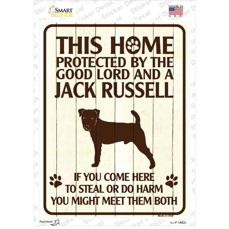 Protected By A Jack Russell Novelty Rectangle Sticker Decal Small