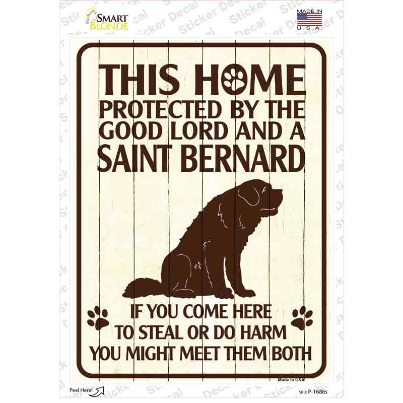 Protected By A Saint Bernard Novelty Rectangle Sticker Decal Small