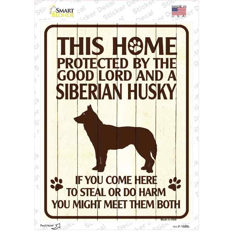 Protected By A Siberian Husky Novelty Rectangle Sticker Decal Small