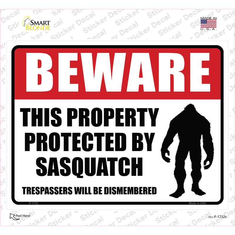 Beware This Property Protected By Sasquatch Novelty Rectangle Sticker Decal Small