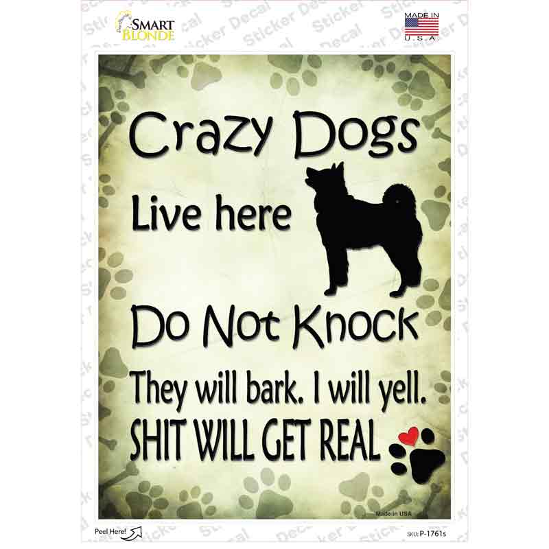 Crazy Dog Will Bark Novelty Rectangle Sticker Decal Small