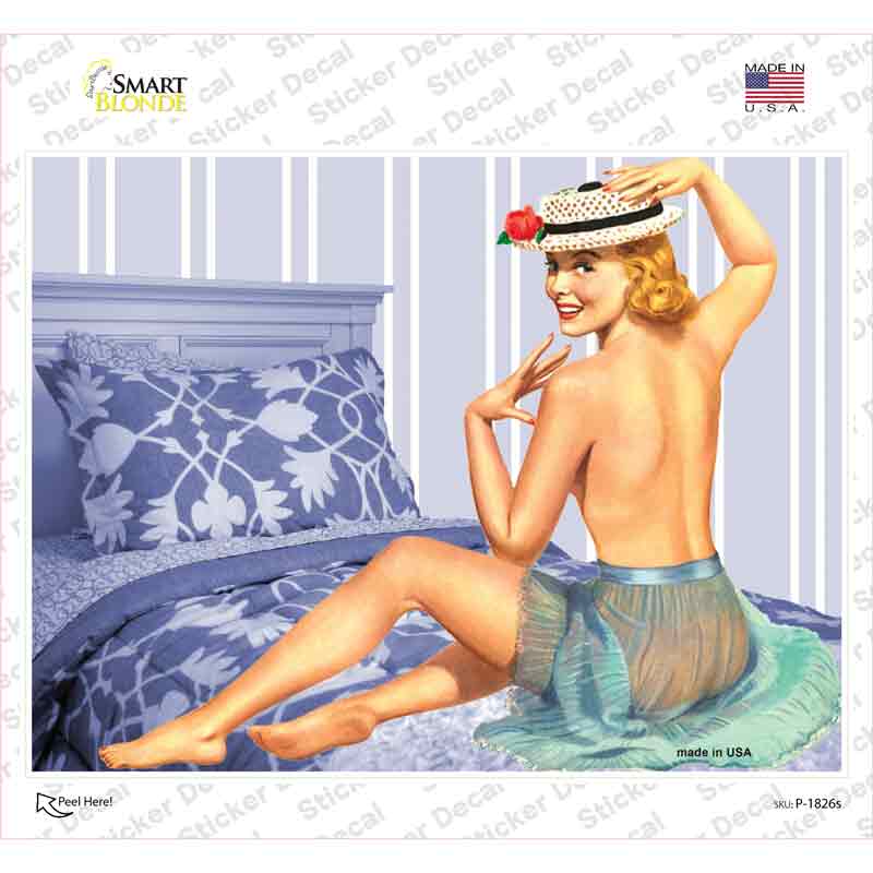 Girl On Bed Vintage Pinup Novelty Rectangle Sticker Decal Small