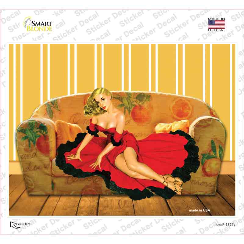 Girl On Couch Vintage Pinup Novelty Rectangle Sticker Decal Small