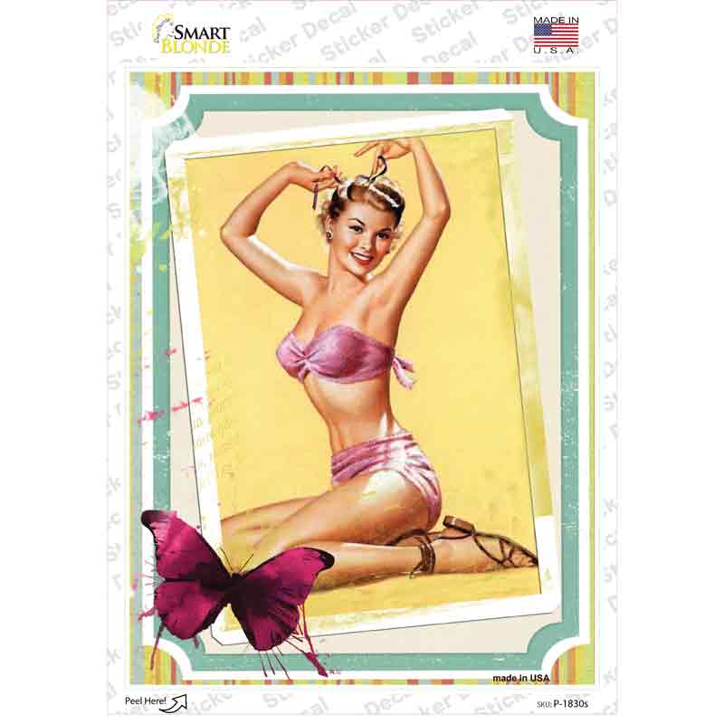 Photo Of Girl Vintage Pinup Novelty Rectangle Sticker Decal Small