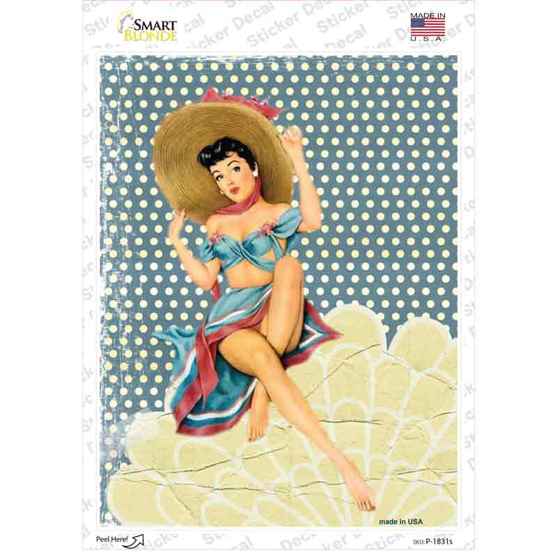 Girl With Big Hat Vintage Pinup Novelty Rectangle Sticker Decal Small