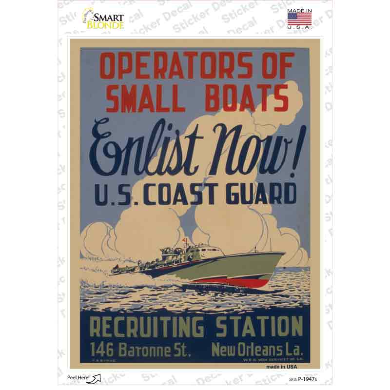 Enlist Now Coast Guard Vintage Poster Novelty Rectangle Sticker Decal