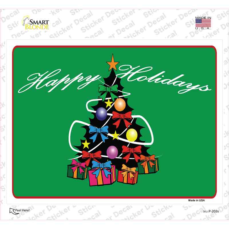 Happy Holidays Tree Novelty Rectangle Sticker Decal Small