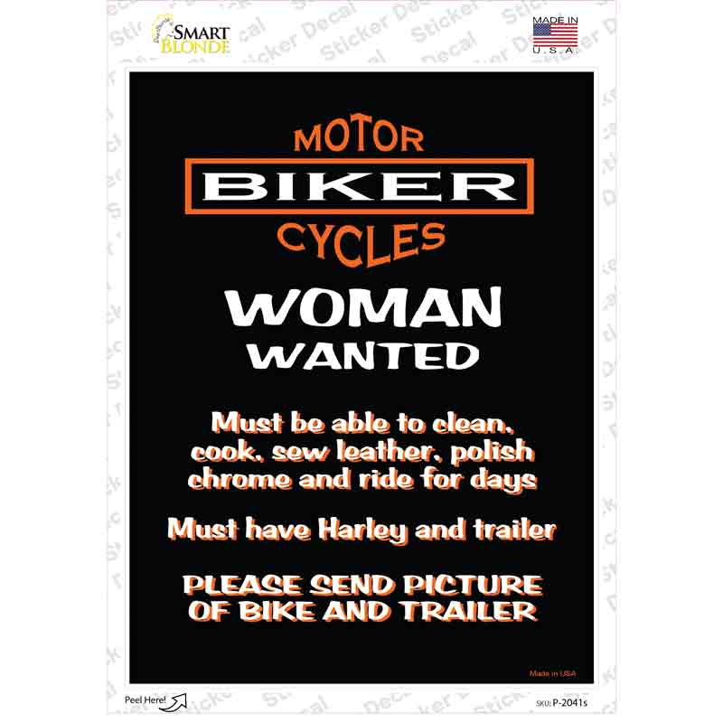 Woman Wanted Novelty Rectangle Sticker Decal Small