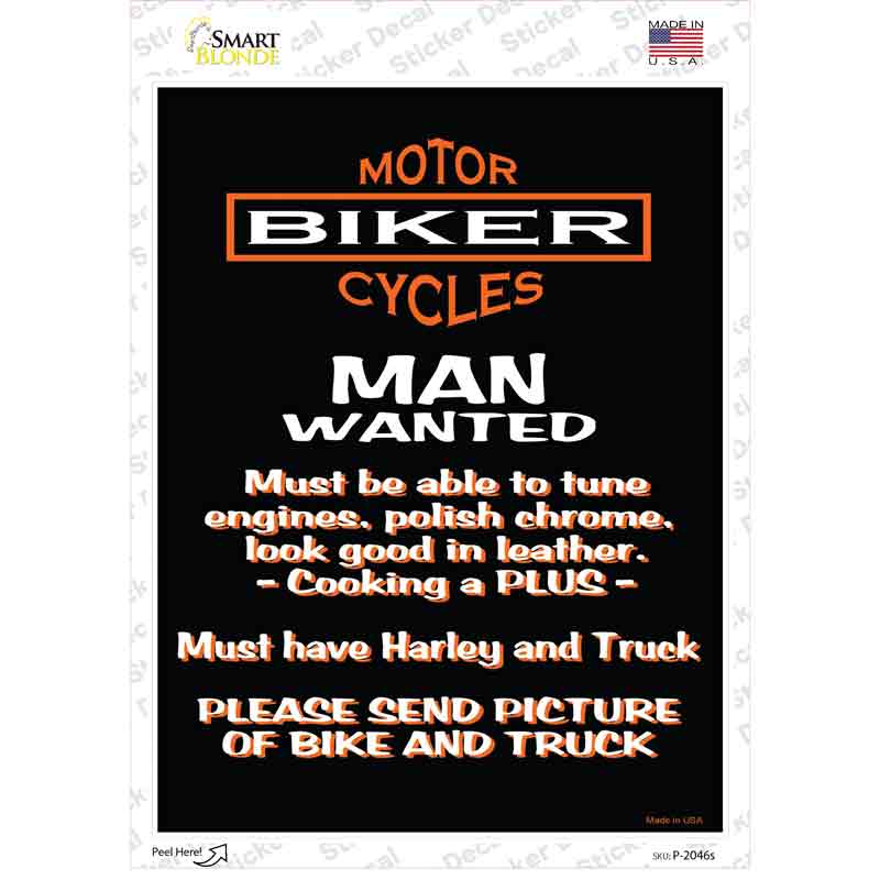 Man Wanted Novelty Rectangle Sticker Decal Small