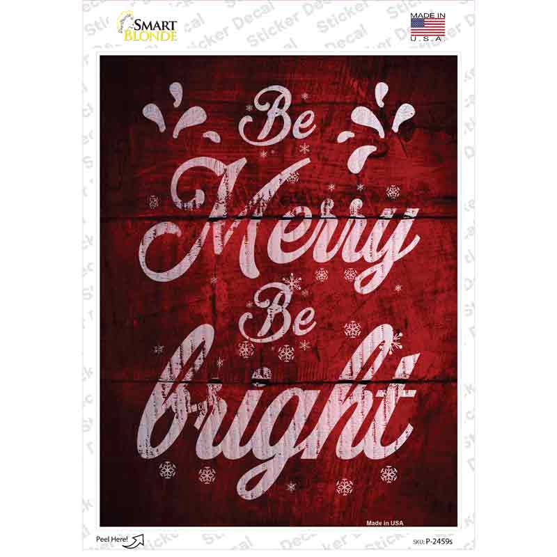 Merry and Bright Red Novelty Rectangle Sticker Decal Small