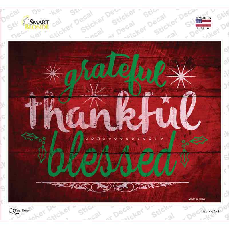 Grateful Thankful Blessed Red Novelty Rectangle Sticker Decal Small